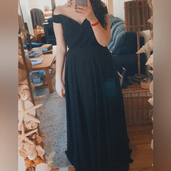 David’s Bridal black off the shoulder prom/formal dress - Picture 1 of 3